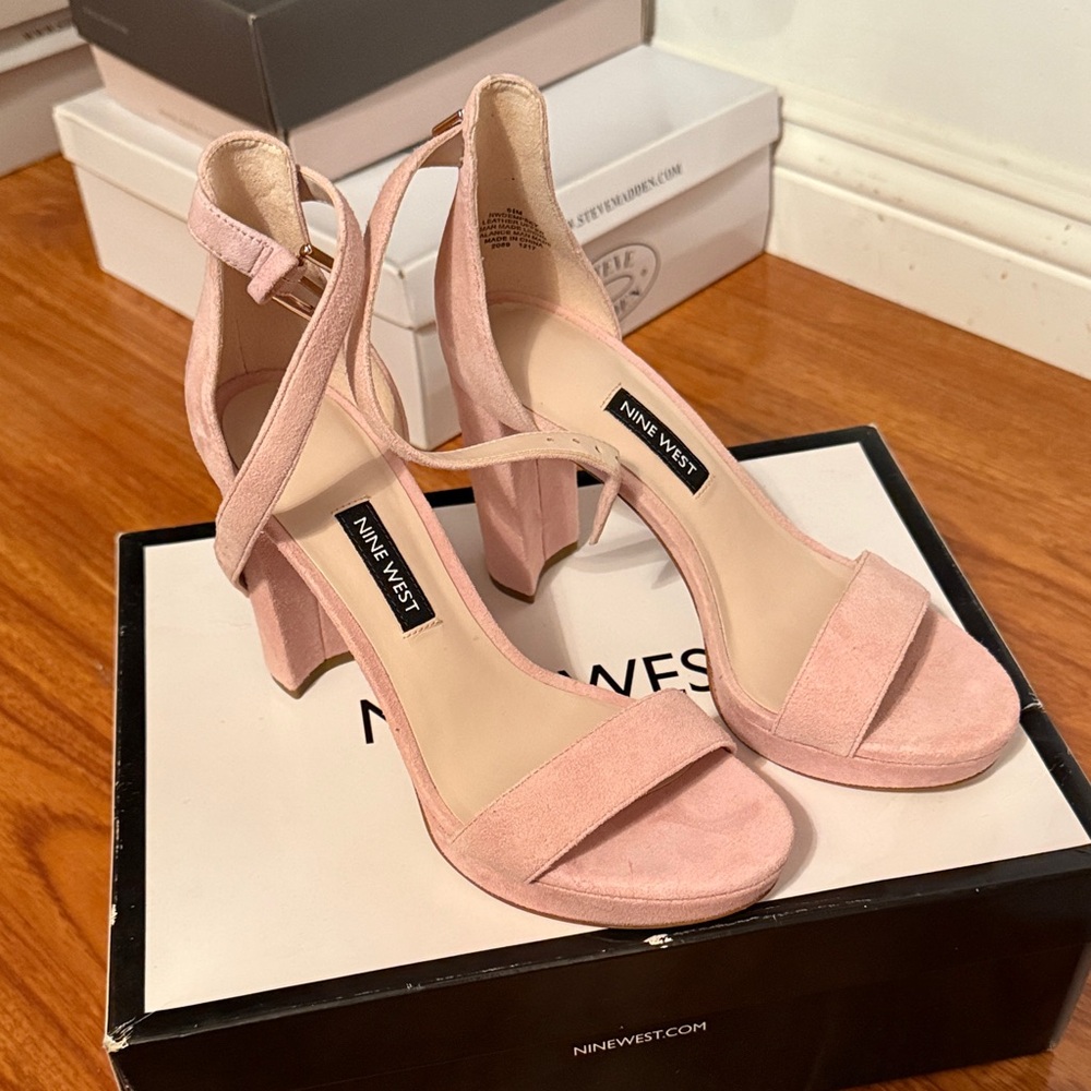 Nine West Blush Pink Suede Block Heel Sandals